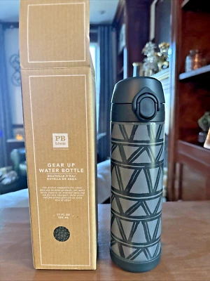 Pottery barn School WATER BOTTLE LARGE Holiday gear up cartoon comic boy Black . - Image 1 of 4