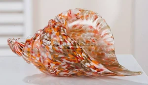X BIG Murano Art Glass Freeform Ocean Seashell Bowl Unusual Mottle Interior - Picture 1 of 2