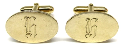 Abotoaduras de ouro vintage Anson monograma "H" letra gótica inglesa antiga uso masculino - Imagem 1 de 4
