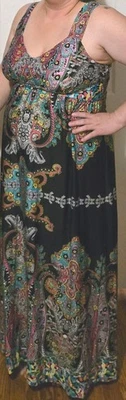 VESTIDO MAXI MUJER TALLA GRANDE 2X NEGRO MULTI 🥻 NUEVAS DIRECCIONES Foto 1 de 4
