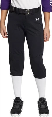 BRAND NEW Under Armour Utility Softball Pants Girls Youth Large Black Cropped LG - Image 1 of 4