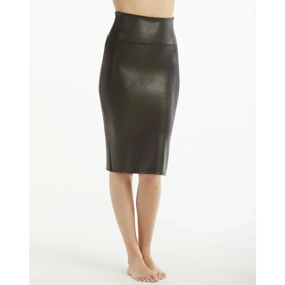 Spanx Faux Leather Pencil Skirt Color Black Size Medium 20190r - 10