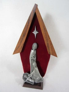 Mid Century Peltro Christmas Nativity Manger Holy Family Pewter Wood Italy - Picture 1 of 7