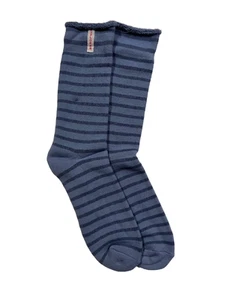 2 x Womens Explorer Lightweight Cotton Crew Ladies Socks Blue Stripes - Picture 1 of 6