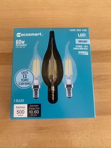 (3-Pk) EcoSmart B11 Flame Bent Tip Candelabra LED Vintage Edison Light Bulb Lot - Picture 1 of 1