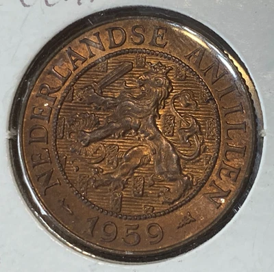 1959 Nederlandse Antillen 2 1/2 Cent Raw, red brown, no dings/ scratches - Image 1 of 4