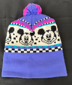 Gorro Aqvila Disney Mickey Mouse de colección de los años 80 con pompón púrpura EE. UU. - Imagen 1 de 6