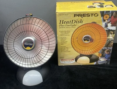 Calentador eléctrico parabólico portátil Presto plato térmico con luz de pie con caja y manual Foto 1 de 4