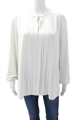 Blusa Top Elie Tahari Mujer Manga Larga Pintuck Ojo de Cerradura Blanca Talla Extra Grande Foto 1 de 4