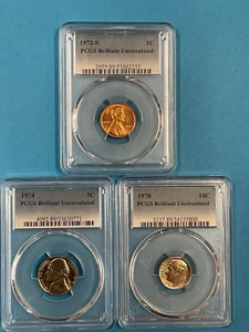 3 Münzen 1c/5c/25c PCGS BU 1972S/1974/1970 - Bild 1 von 4