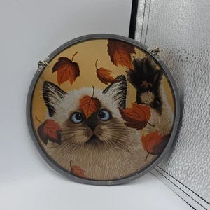 Glassmasters Lowell Herrero Katze mit blauen Augen & Blättern Sonnenfänger Made in USA - Bild 1 von 9