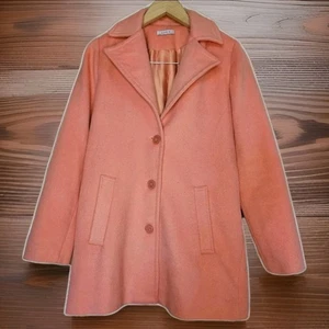 AVON Coral Peach Wool Blend Pea Coat Women’s S Mid Length Button Dopamine Jacket - Picture 1 of 10