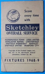 SKETCHLEY 68-69 FIXTURE CARD IN LEEDS HUDDERSFIELD BRADFORD CITY SHEFFIELD UTD - Picture 1 of 7