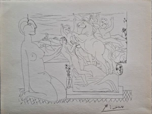 Pablo Picasso María Teresa contempla esculturas firmadas a mano Suite Vollard - Imagen 1 de 3