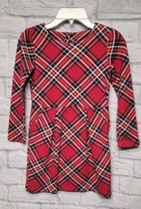 H & M GIRLS 6 7 8 RED NAVY WHITE RED ARGYLE PLEATED POCKET L/S ZIP HOLIDAY DRESS - Picture 1 of 20