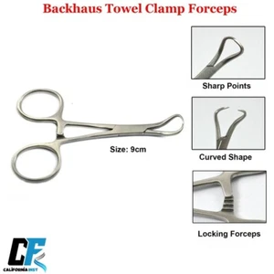 Hämostatische Chirurgische Backhaus Handtuchklemme Pinzette Gebogen Verriegelungszange 9CM Neu - Bild 1 von 3
