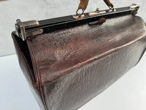 Vintage Leather Doctor's Bag, Medical Satchel, Brass Frame Gladstone Style - Picture 1 of 15