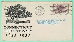 #772 FDC - Connecticut Tercentenary April 26, 1935 Planty SC #772-25 - Picture 1 of 2