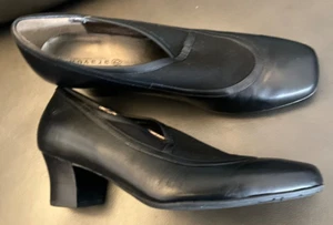 ARAVON FLORENCE OVERLAP SIZE 9.5 AA BLACK LEATHER PROFESSIONAL PUMPS - Picture 1 of 8