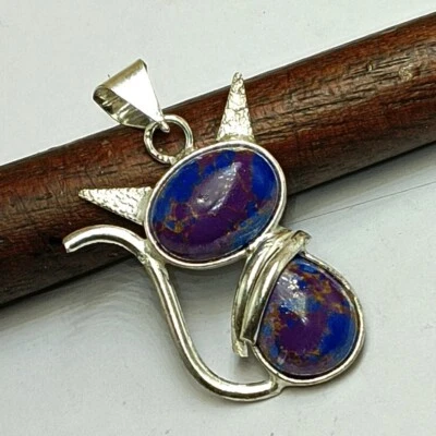 Elegant Turquoise Gemstone 1PCS Cat Pendant 925 Silver Plated Fashion Jewelry - Image 1 of 4