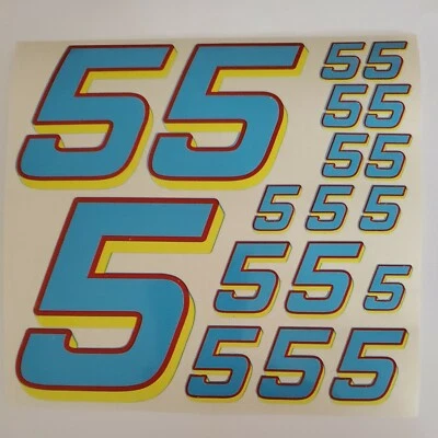 Blue w/Red &Yellow #5's  Racing Numbers Vinyl Decal Sheet 1/10-1/12 slash - Image 1 of 4