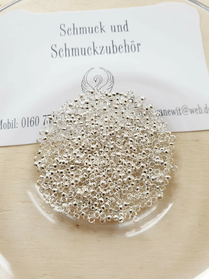 100 x Messing Quetschperlen ♥ zur Schmuckherstellung in Hell Silberfarben Ø 2mm - Bild 1 von 1
