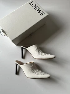 Loewe Ripped Denim Mule Heels White Distressed 40 NIB $950 - Picture 1 of 10