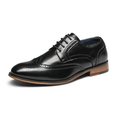 Men's Oxfords Formal Wingtip Dress Shoes Classic Lace-up Brogue Shoes Wide Size - Image 1 of 4