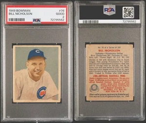 1949 Bowman #76 Bill Nicholson PSA 2 Good. - Picture 1 of 3