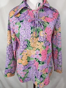 SSK Shirt Floral Boho Blouse Tie Front Made in Japan Womens Large Vintage Tunic - Picture 1 of 15