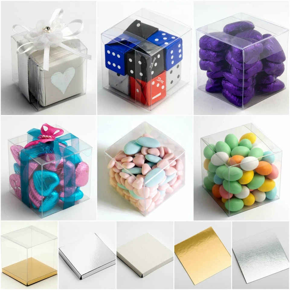 Clear Cube Favour Box PVC Acetate Transparent Chocolate Sweets Cup Cake Wedding - Image 1 of 1