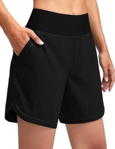 G Gradual Womens 7" Quick Dry Swim Beach Board Shorts High Waisted w/Pockets NEW - Picture 1 of 5