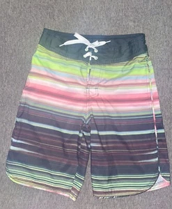 Striped Youth Boy’s Multi Colored Lined Board Swim Shorts Size M (10-12) - Picture 1 of 3