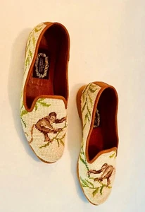 LARKSPUR COLLECTION NEEDLEPOINT SHOES SIZE 8.5 WITH MONKEYS - Picture 1 of 6