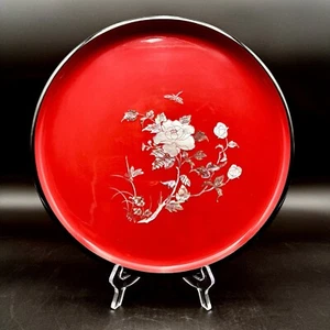 MCM Rot Lack großes Serviertablett Cocktail Perlmutt Intarsien schwarzer Rand - Bild 1 von 21