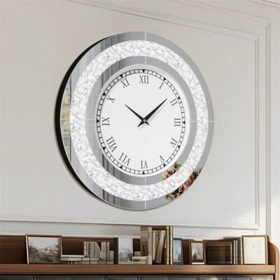 Extra Large Wall Clock Retro Crushed Diamond Mirrored Clocks Living Room Decor - image 1 of 4
