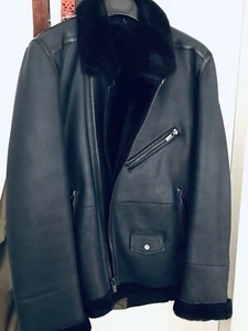 BLK DNM Shearling Leather Jacket, Slate Blue/Black Fur, M, USA Made, MSRP $1990 - Picture 1 of 12