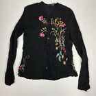 Jonny Was Blouse Black M Women?S Button Up Rayon Embroidered - Flaws See Pics