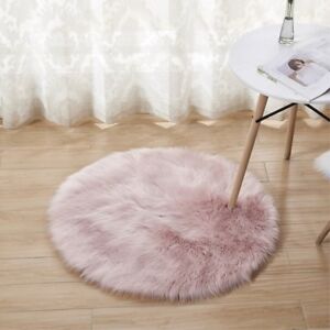 Round Carpet Soft Pink Sheepskin Furry Area Rug Mat Fur Girl Nursery Dorm Room 
