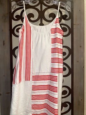 Mini Vestido sin Mangas Juicy Couture Talla M Blanco Rojo Rayas Lino Forrado Foto 1 de 4