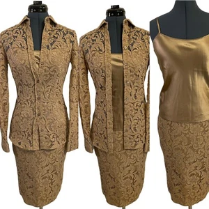 Burberry London 3Pc Lace Sheer Buttoned Shirt Silk Cami Skirt Wedding Luxury 2 - Picture 1 of 12