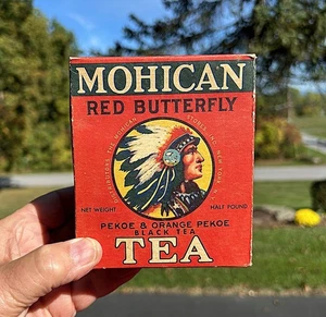 Mohican Red Butterfly Tee Sharp Indian Logo ungeöffnet 1/2 Pound Box NY Dose Dose - Bild 1 von 6