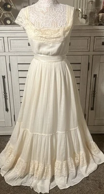RARE Vintage 70s Gunne Sax By Jessica Edwardian/Bohemian Prairie Gown Lace Cream - Image 1 of 4