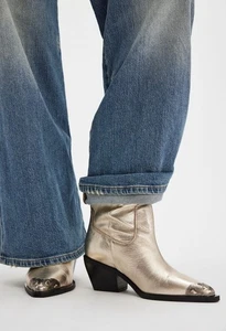 Stivali Free People Faster Horses filigrana punta peltro champagne metallizzato 36/6 NUOVI - Foto 1 di 7