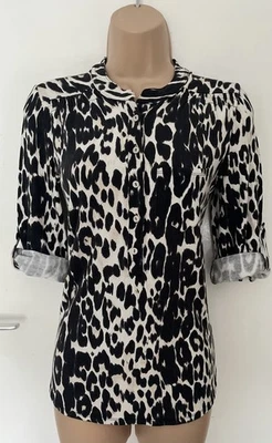 Collection Debenhams Black Animal Print Stretch Jersey Roll Sleeve Top Size 12 - Image 1 of 4