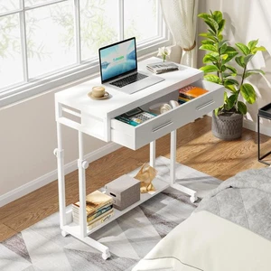 Adjustable Side Table Portable Desk with Drawers and Wheels for Living Room - Picture 1 of 9
