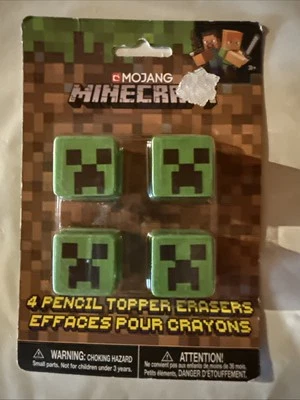 MINECRAFT PENCIL TOPPER ERASERS 4 Pack - Birthday Party, School Supplies New - Image 1 of 3