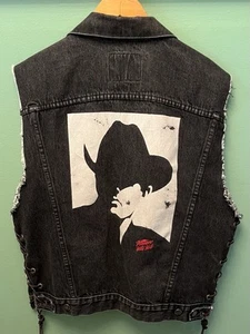 Vintage 1990s Marlboro Man Black Denim Custom Vest Jean Jacket XL Wild West - Picture 1 of 19