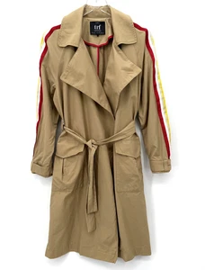 Zara Track Stripe Trench Coat Size S/M Tie Waist Belt Camel Tan Jacket Chic - Picture 1 of 16