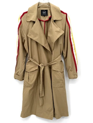 Zara Track Stripe Trench Coat Size S/M Tie Waist Belt Camel Tan Jacket Chic - Image 1 of 4